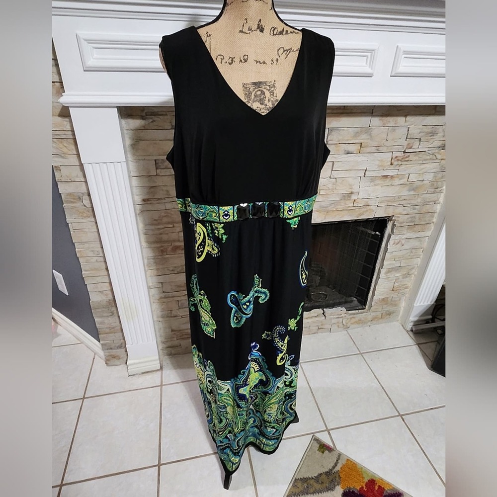 Maggie Barnes black green and blue maxi dress plus size‎ 1X
